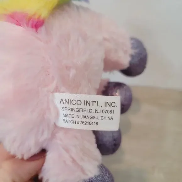 Anico Intl Unicorn Plush Stuffed Animal Pink Purple Glitter Hooves Eyes 10" - Picture 4 of 12